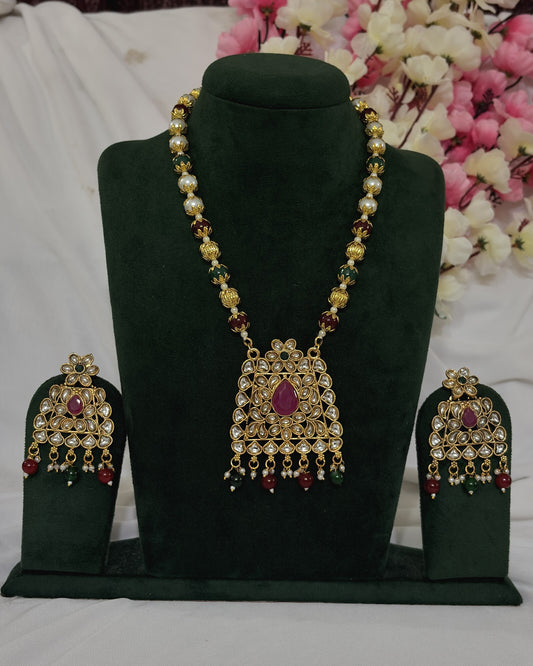 Kundan-Style Long Necklace Set – Design 1 full product view