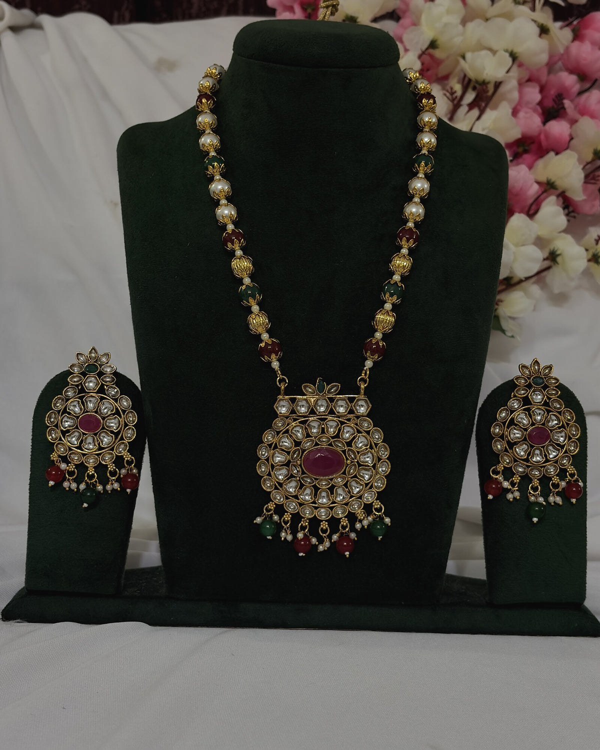 Kundan-Style Long Necklace Set – Design 2 full product view