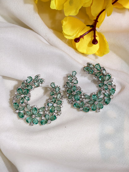 Original product view of Mint Green Nano Setting AD Floral Hoop Earrings