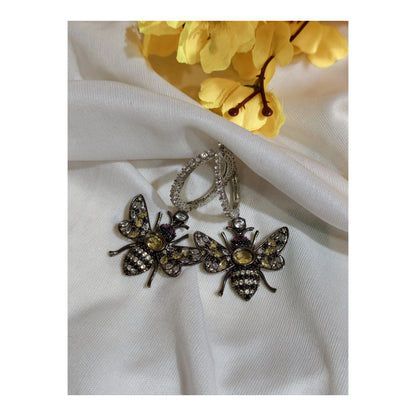 Multicolour Nano Setting AD Bee Drop Earrings