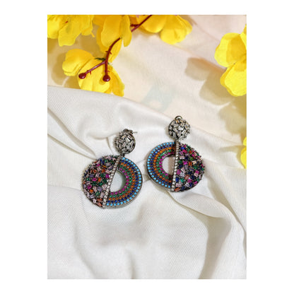 Multicolour Nano Setting AD Circular Drop Earrings