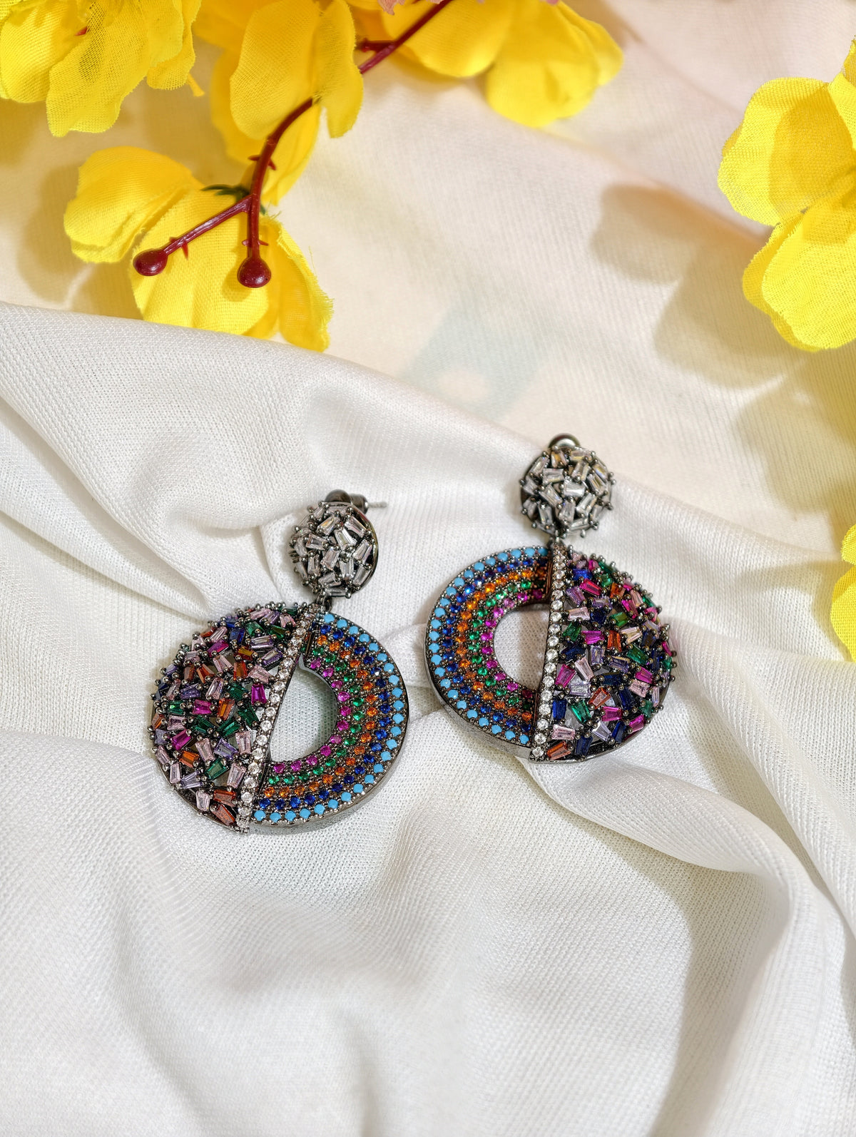 Original product view of Multicolour Nano Setting AD Circular Drop Earrings