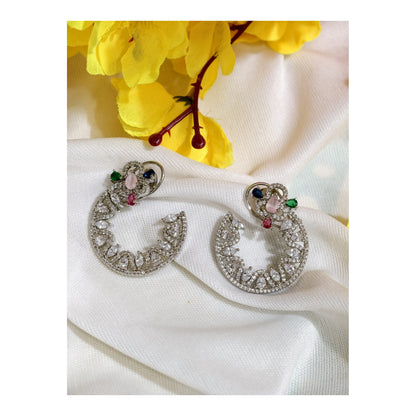 Multicolour Nano Setting AD Crescent Hoop Earrings