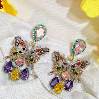 Close-up of Multicolour Nano Setting AD Crystal Statement Earrings
