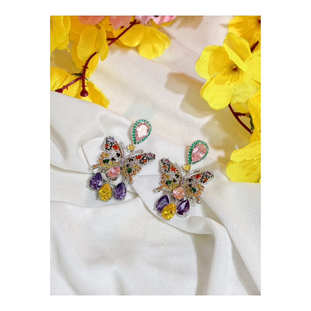 Multicolour Nano Setting AD Crystal Statement Earrings