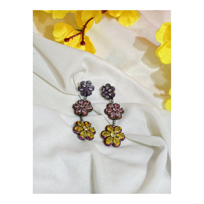 Multicolour Nano Setting AD Floral Drop Earrings