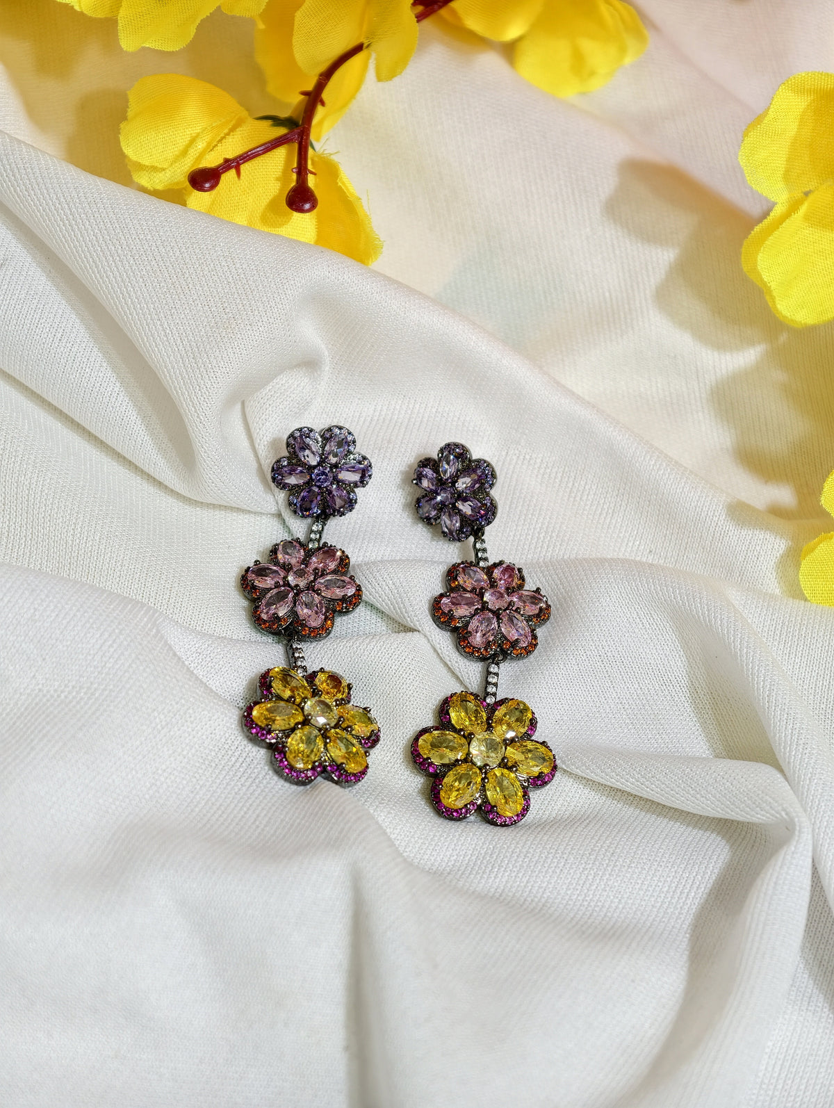 Original product view of Multicolour Nano Setting AD Floral Drop Earrings