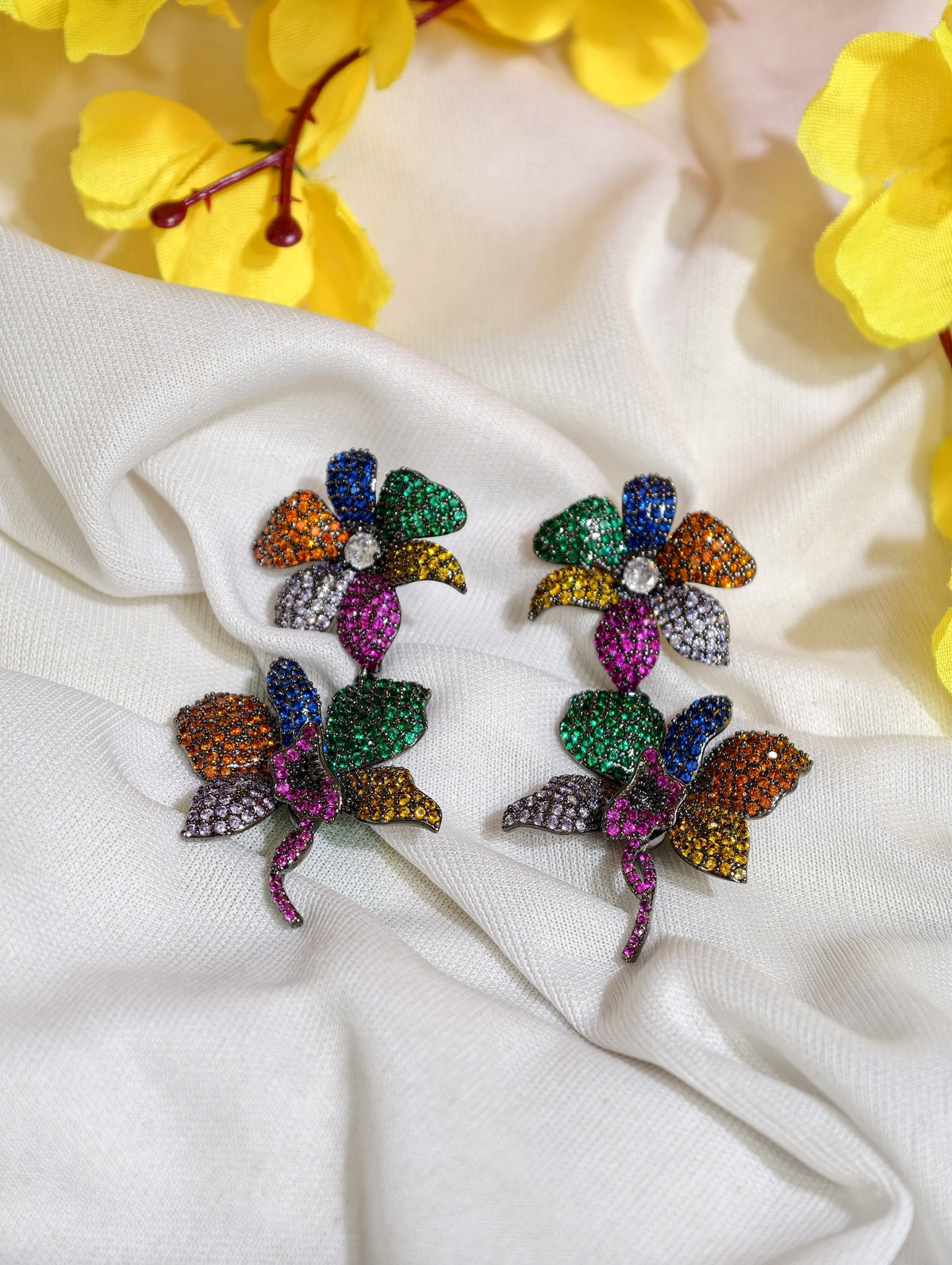 Original product view of Multicolour Nano Setting AD Floral Statement Earrings