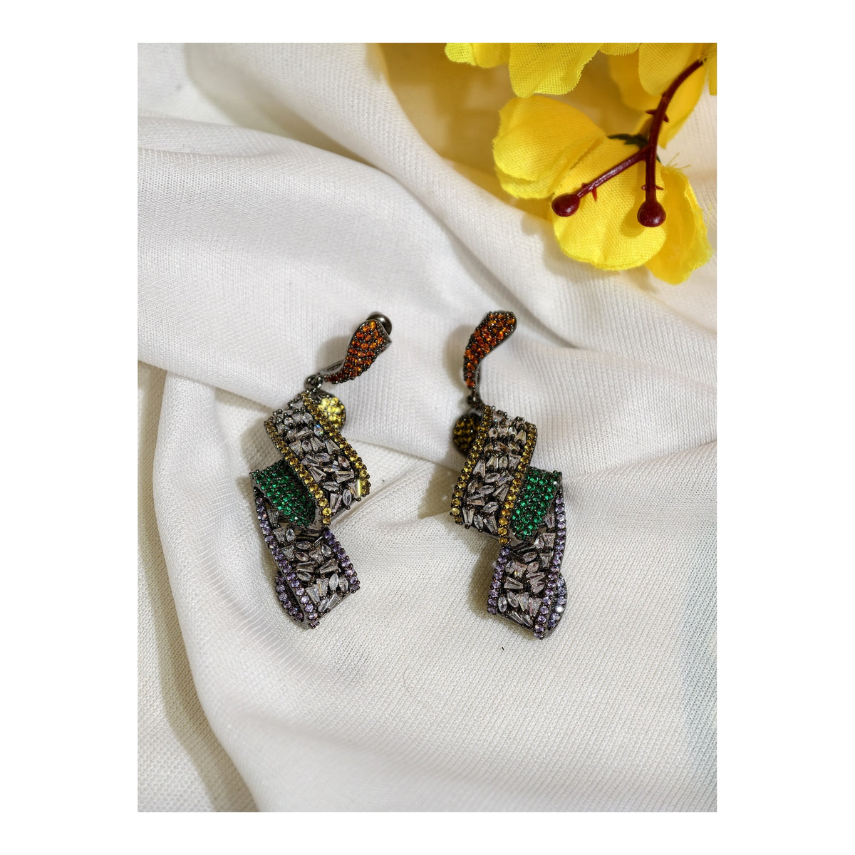 Multicolour Nano Setting AD Geometric Drop Earrings