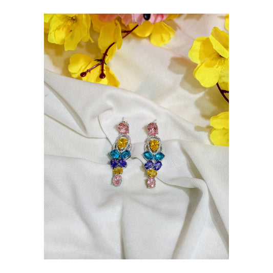 Multicolour Nano Setting AD Linear Drop Earrings