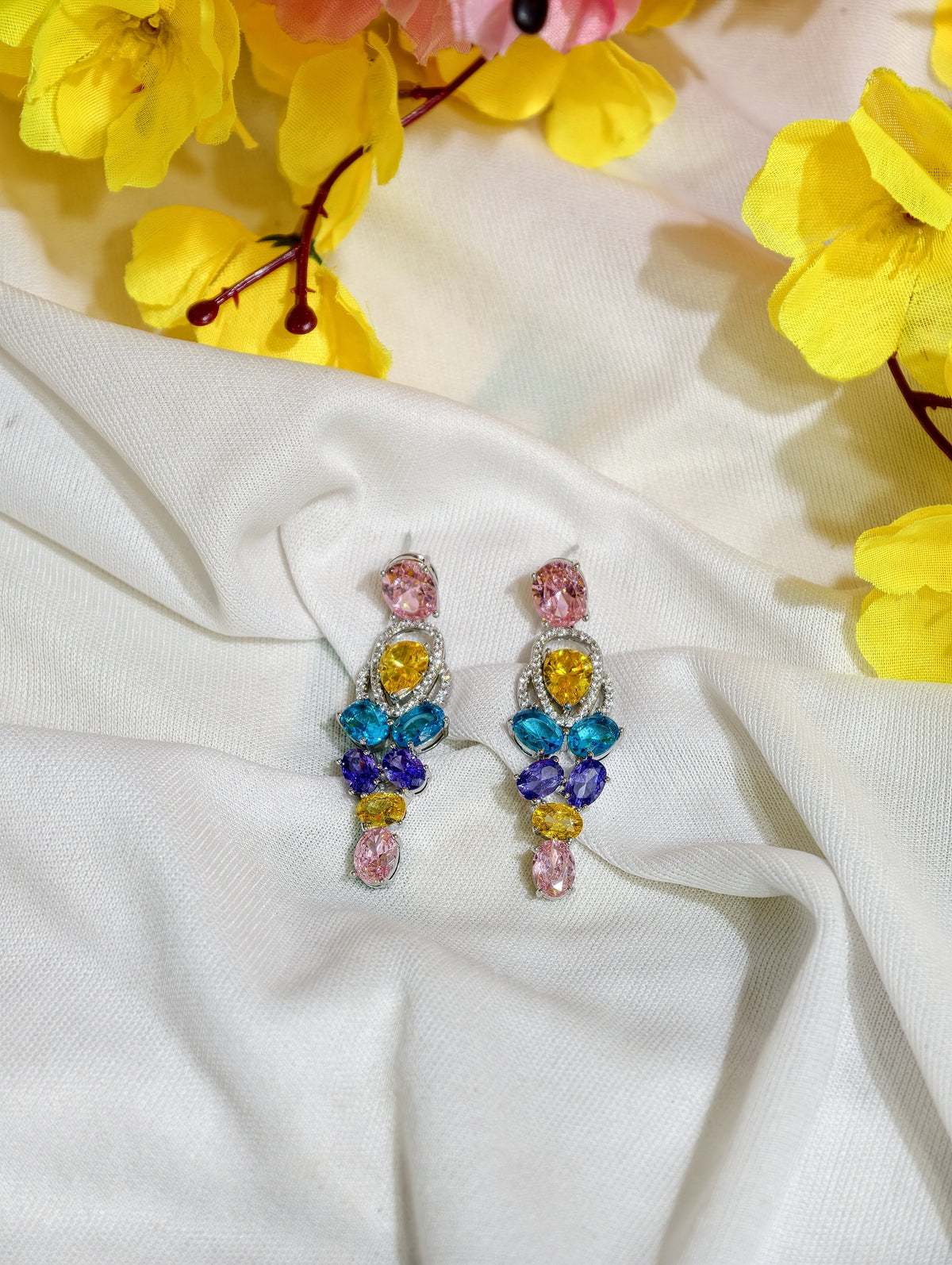 Original product view of Multicolour Nano Setting AD Linear Drop Earrings