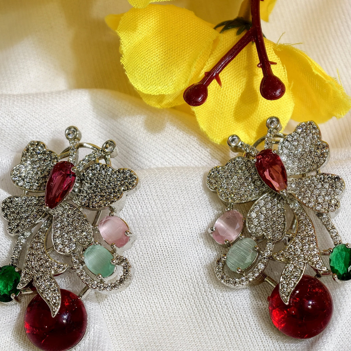 Close-up of Multicolour Nano Setting AD Statement Drop Earrings