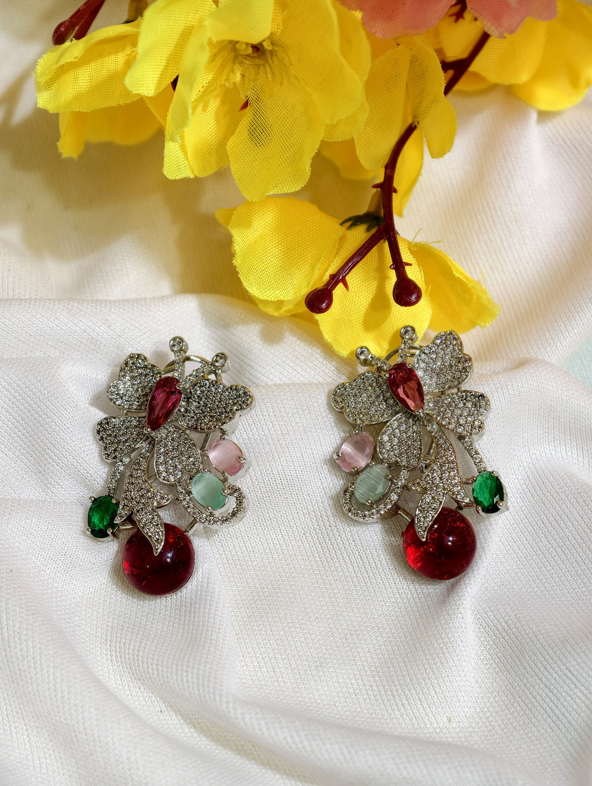 Original product view of Multicolour Nano Setting AD Statement Drop Earrings