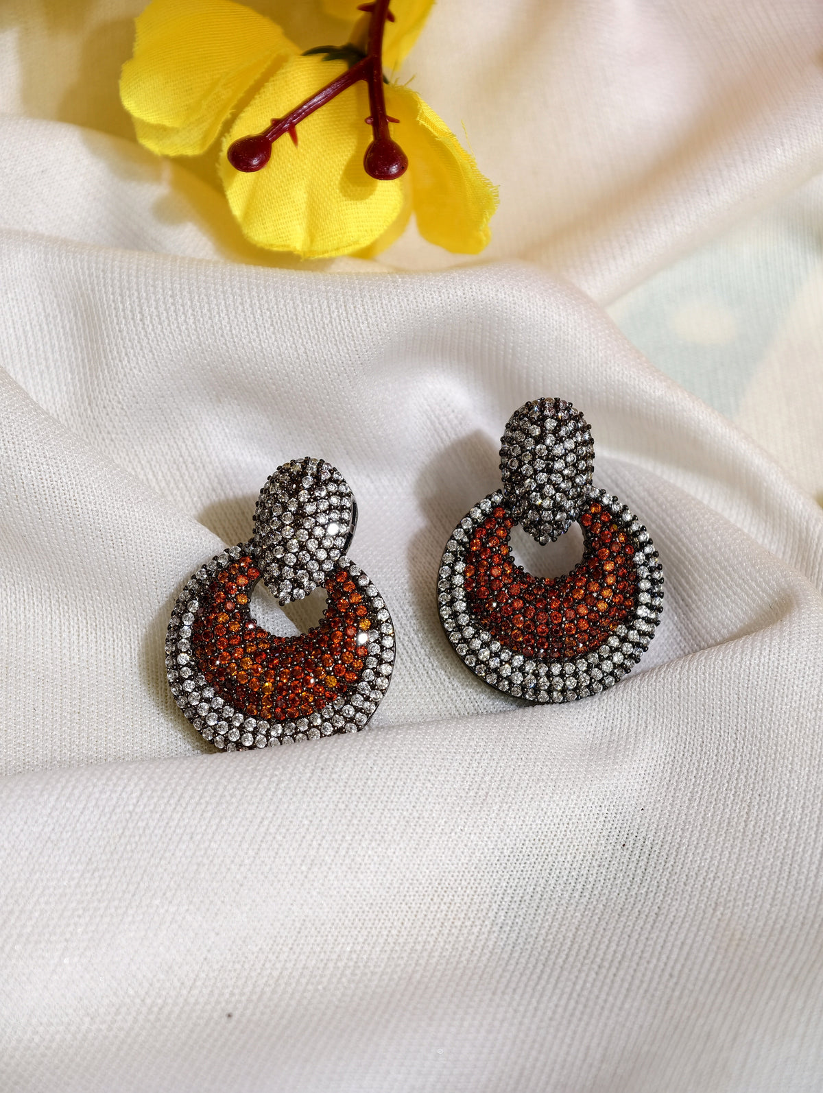 Original product view of Orange Nano Setting AD Circular Drop Earrings