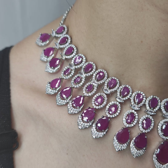 Exquisite Ruby Drop American Diamond Necklace Set