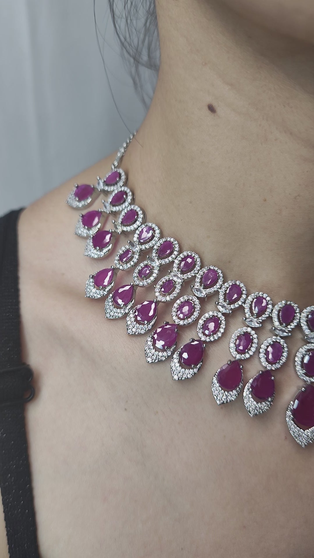 Exquisite Ruby Drop American Diamond Necklace Set