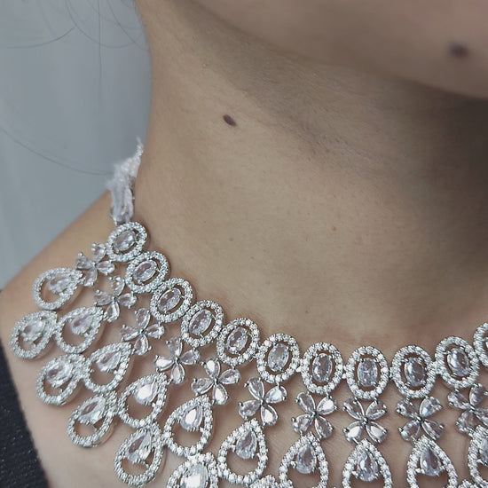 Teardrop Elegance American Diamond Choker Necklace Set