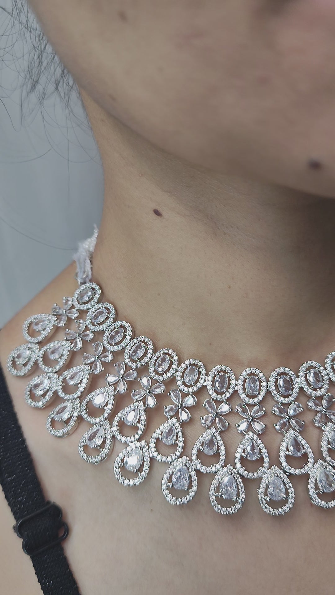 Teardrop Elegance American Diamond Choker Necklace Set
