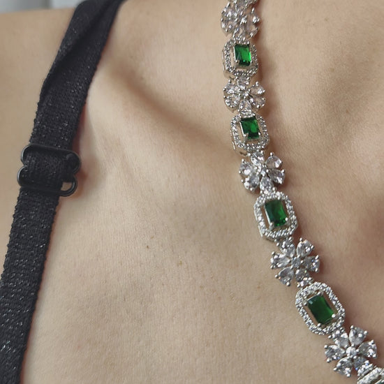 Stunning Green and American Diamond Peacock Necklace Set.