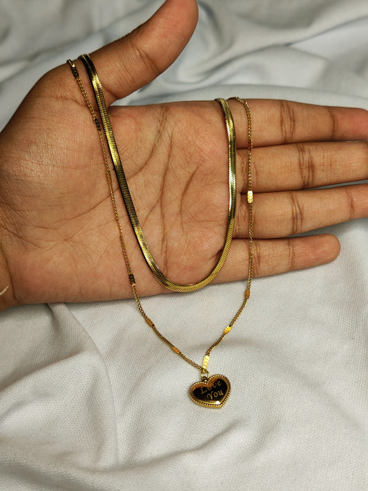Stylish Double Layer Snake Chain With Heart Charm