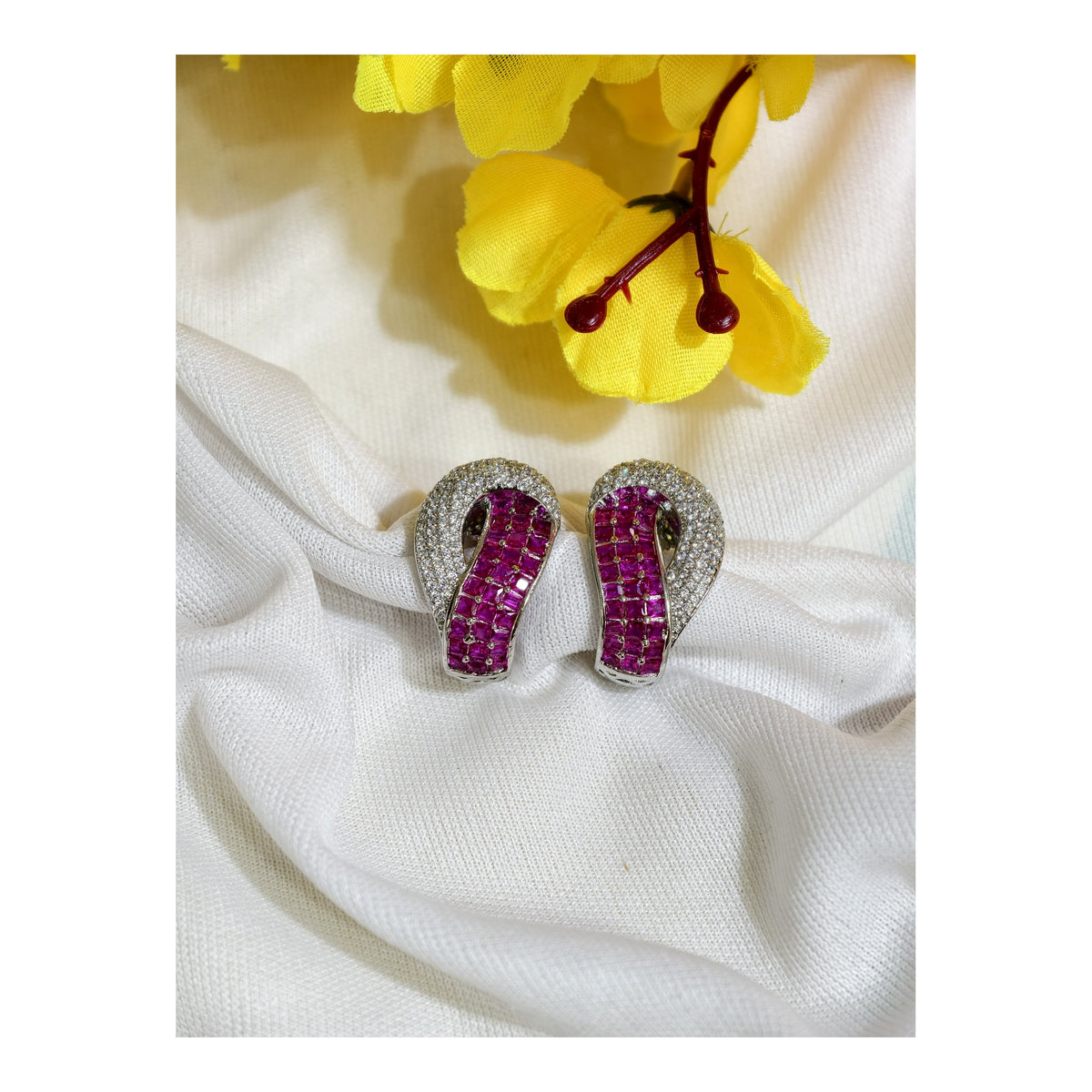 Ruby Pink Nano Setting AD Huggie Earrings