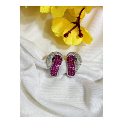 Ruby Pink Nano Setting AD Huggie Earrings