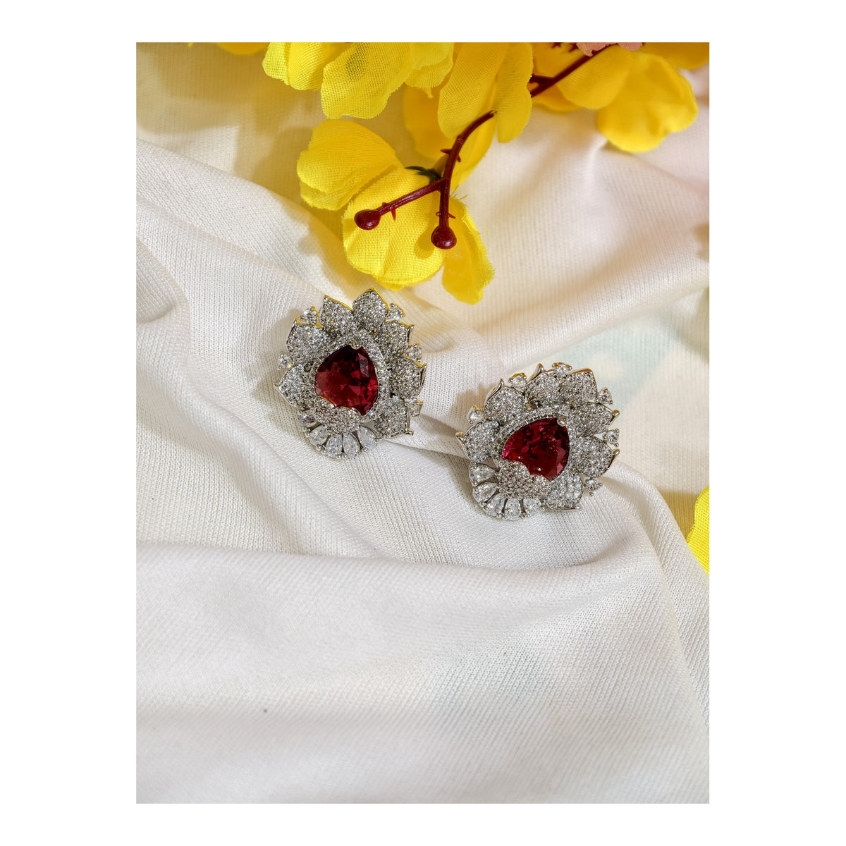Ruby Red Heart Nano Setting AD Stud Earrings