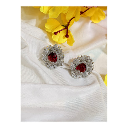 Ruby Red Heart Nano Setting AD Stud Earrings