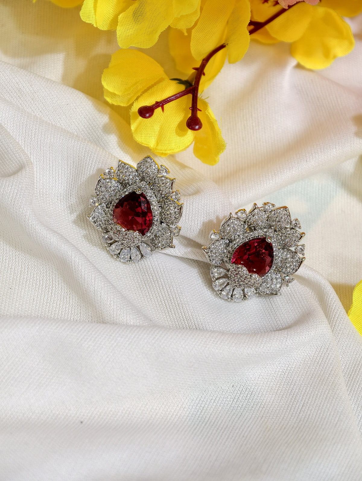 Original product view of Ruby Red Heart Nano Setting AD Stud Earrings