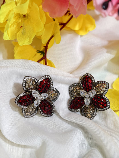 Original product view of Ruby Red Nano Setting AD Floral Stud Earrings