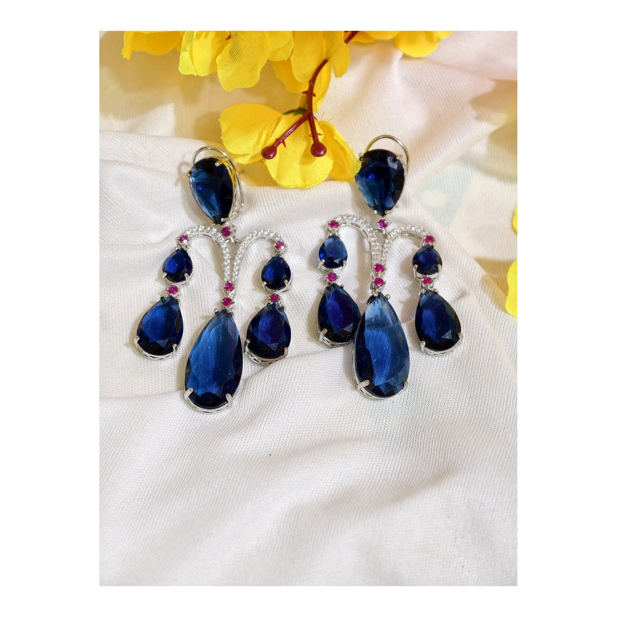 Sapphire Blue Nano Setting AD Chandelier Earrings