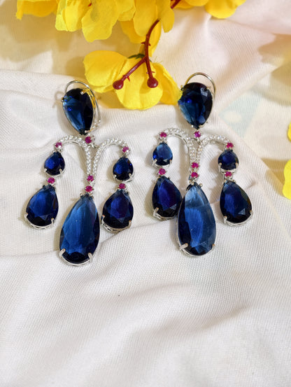 Original product view of Sapphire Blue Nano Setting AD Chandelier Earrings