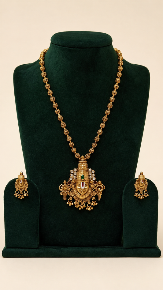 South Indian Venkateshwara Matar Mala long necklace set with earrings