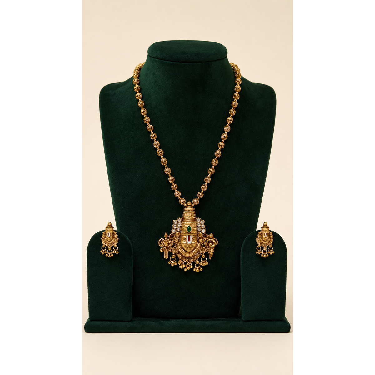 South Indian Venkateshwara Matar Mala Long Necklace Set