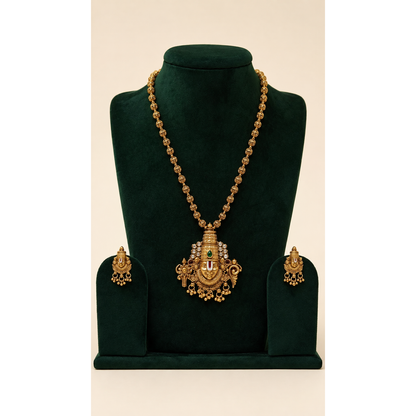 South Indian Venkateshwara Matar Mala Long Necklace Set