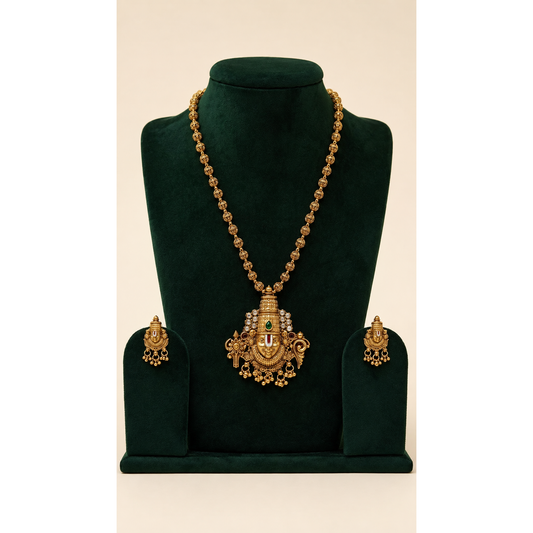 South Indian Venkateshwara Matar Mala Long Necklace Set