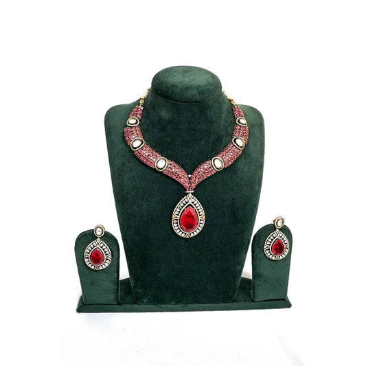 Vibrant Ruby Polki Teardrop Bridal Necklace – KantiKundan