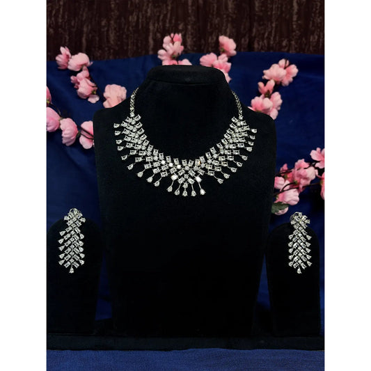 White American Diamond Bridal Necklace Set with Dangler Earrings
