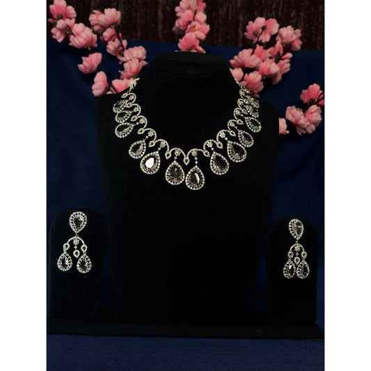 White American Diamond Open Swirl Teardrop Bridal Necklace Set with Dangler Earrings