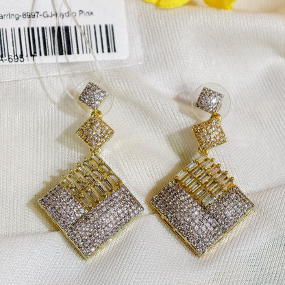 Close-up of White Nano Setting AD Diamond-Shaped Drop Earrings