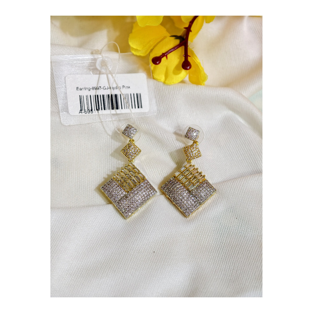 White Nano Setting AD Diamond-Shaped Drop Earrings