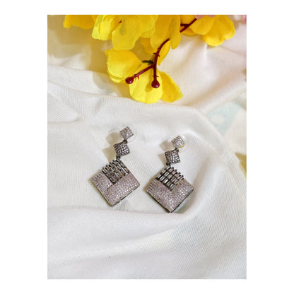 White Nano Setting AD Geometric Drop Earrings
