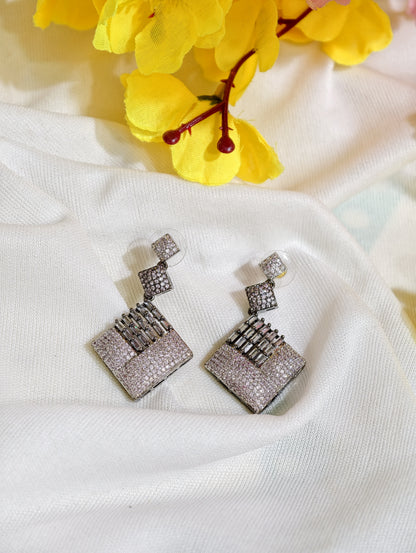 Original product view of White Nano Setting AD Geometric Drop Earrings