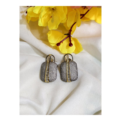 White Nano Setting AD Rectangular Drop Earrings