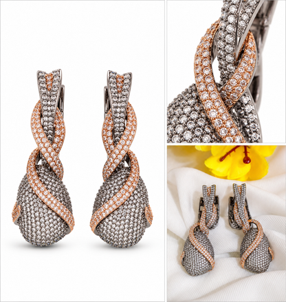 White nano setting AD twisted drop earrings